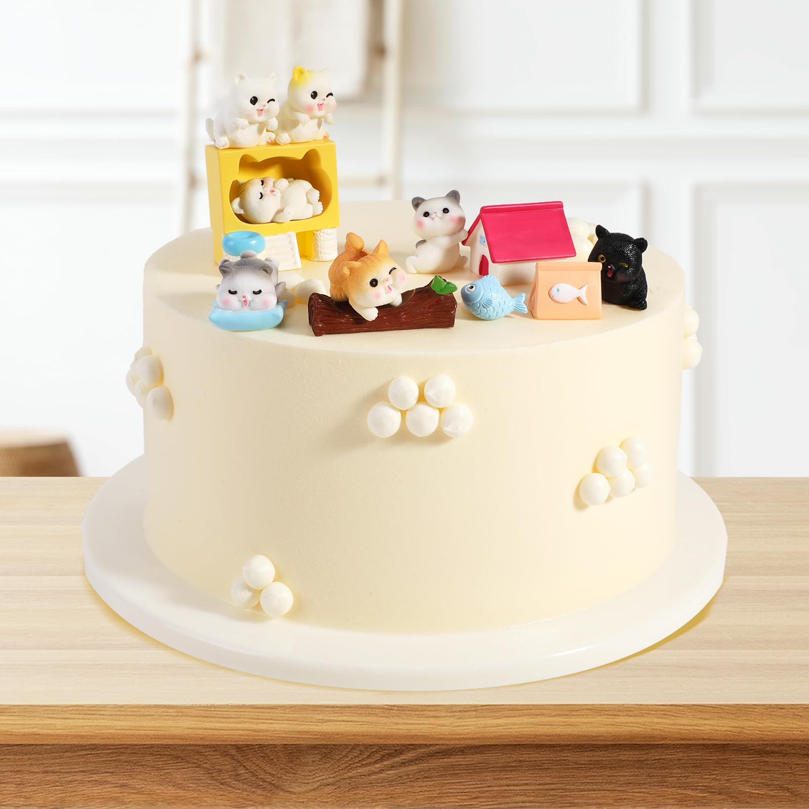12 Pezzi Decorazioni Per Torta A Tema Gatto - Miniature In Resina Con Gatti, Casette E Accessori - Per Cupcake, Feste E Baby Shower