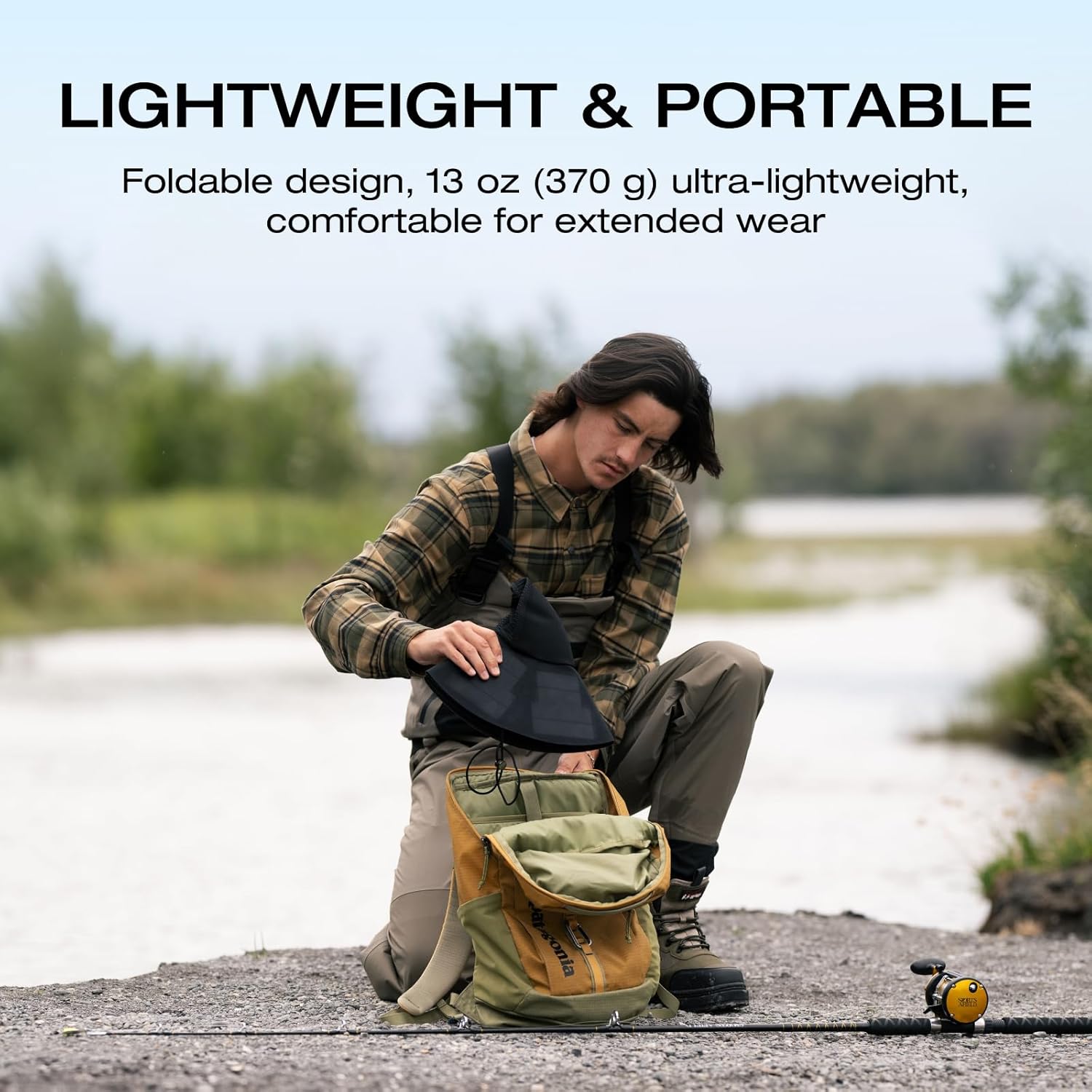 EF ECOFLOW Power Hat, Solar Charging Bucket Fishing Hat, Dual USB-A/USB-C Ports, SPF 50+ Wide Brim Sun Hats for Women, Men, Portable for Outdoor, Hiking, Mountain Climbing -Medium 22.8 in, Black