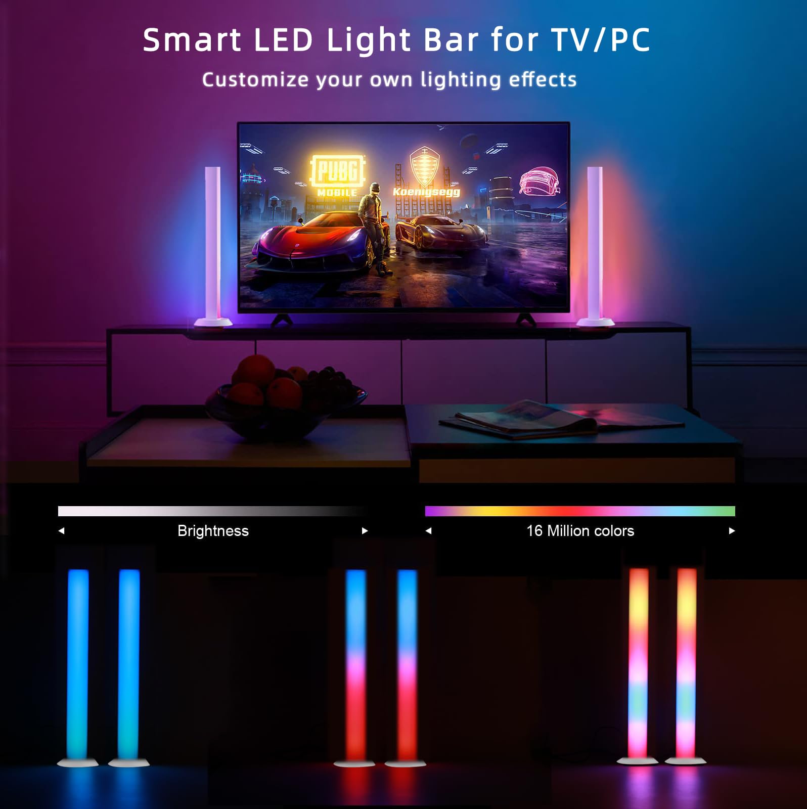 Barra de luz LED inteligente, luz de fondo de TV, barra de luz RGB para habitación con 16 millones de colores, luces de juego que se sincronizan con música, control de aplicación de iluminación
