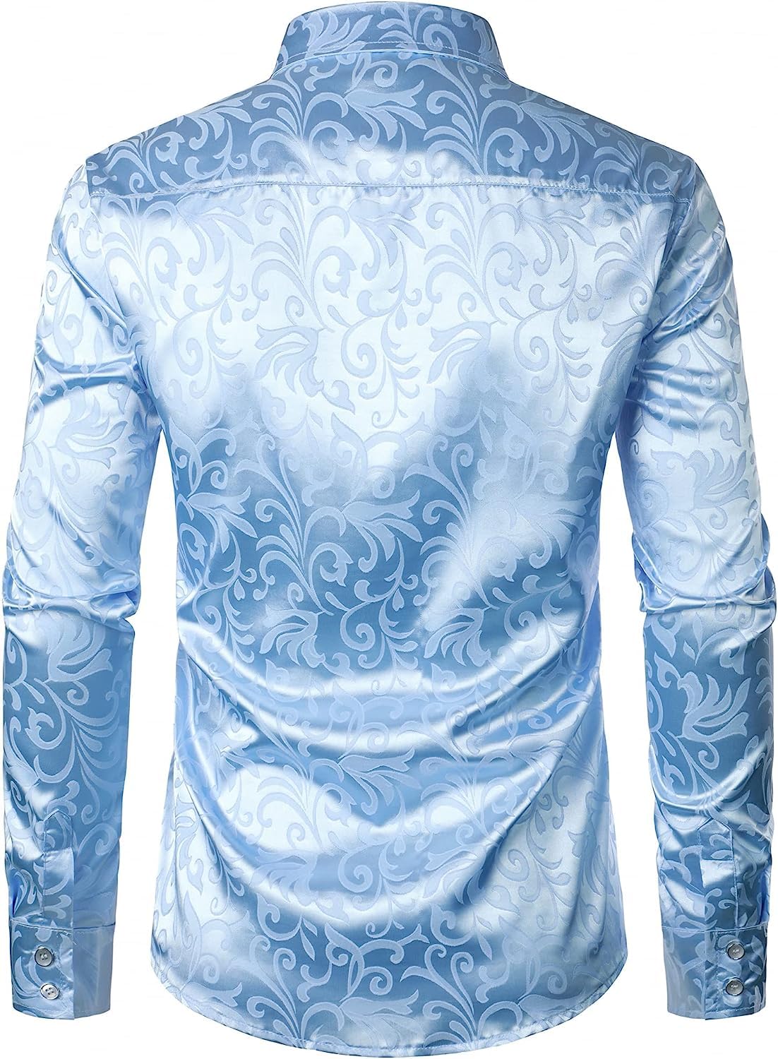 PARKLEES Camicia da uomo a maniche lunghe in jacquard di lusso, vestibilità aderente, in raso, con stampa floreale, per feste di nozze e balli