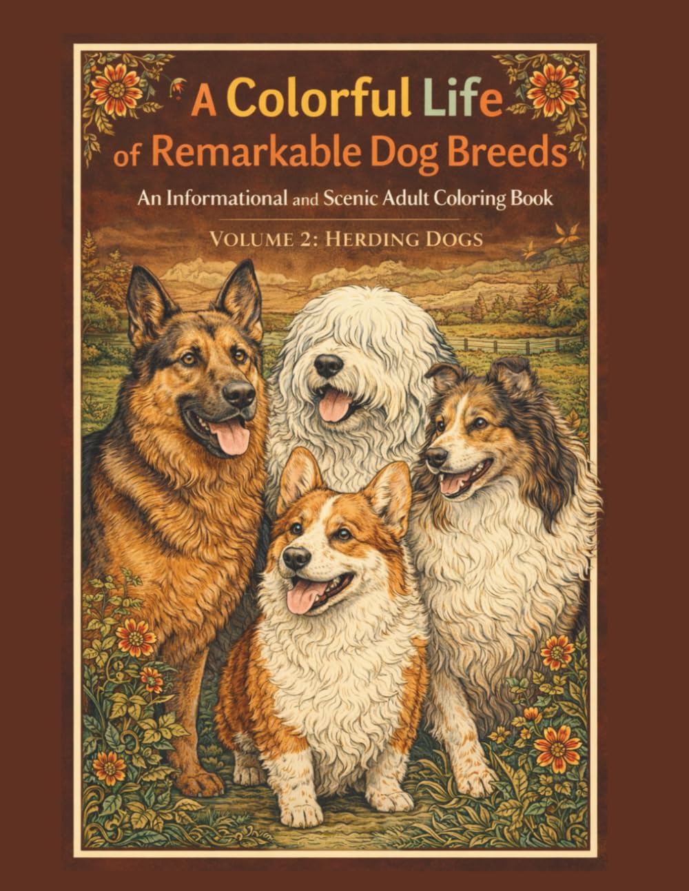 A Colorful Life of Remarkable Dog Breeds: An Informative and Scenic Adult Coloring Book: Volume 2: Herding Dogs