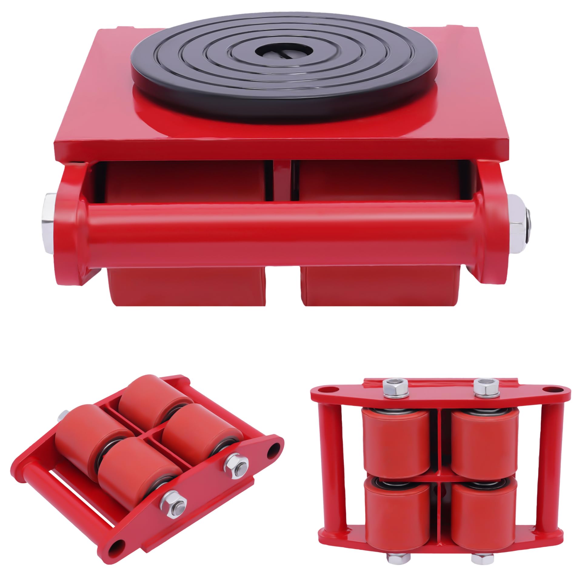 Chariot de transport pour charges lourdes 6T - Rouges - 13228 lbs - Roulettes de meubles avec roues en polyuréthane - Pivotant à 360° (acier au manganèse/roulement de qualité/poignée de sécurité