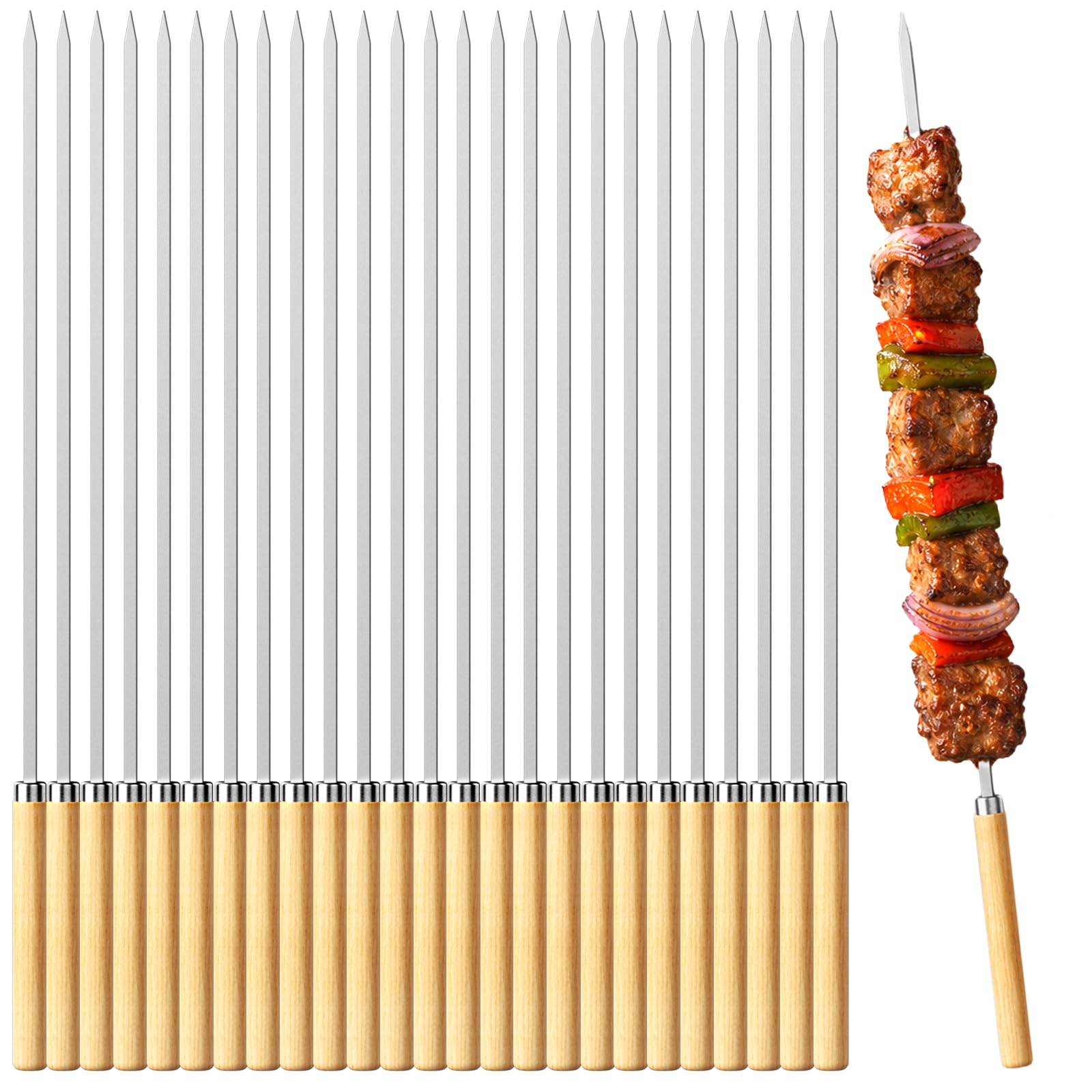40 PCS Kebab Skewers 35 cm, BBQ Skewers Stainless Steel with 2 Silicone Brushes for Kebabs for Meat Vegetables Outdoor BBQ, Family Party (25, XL)