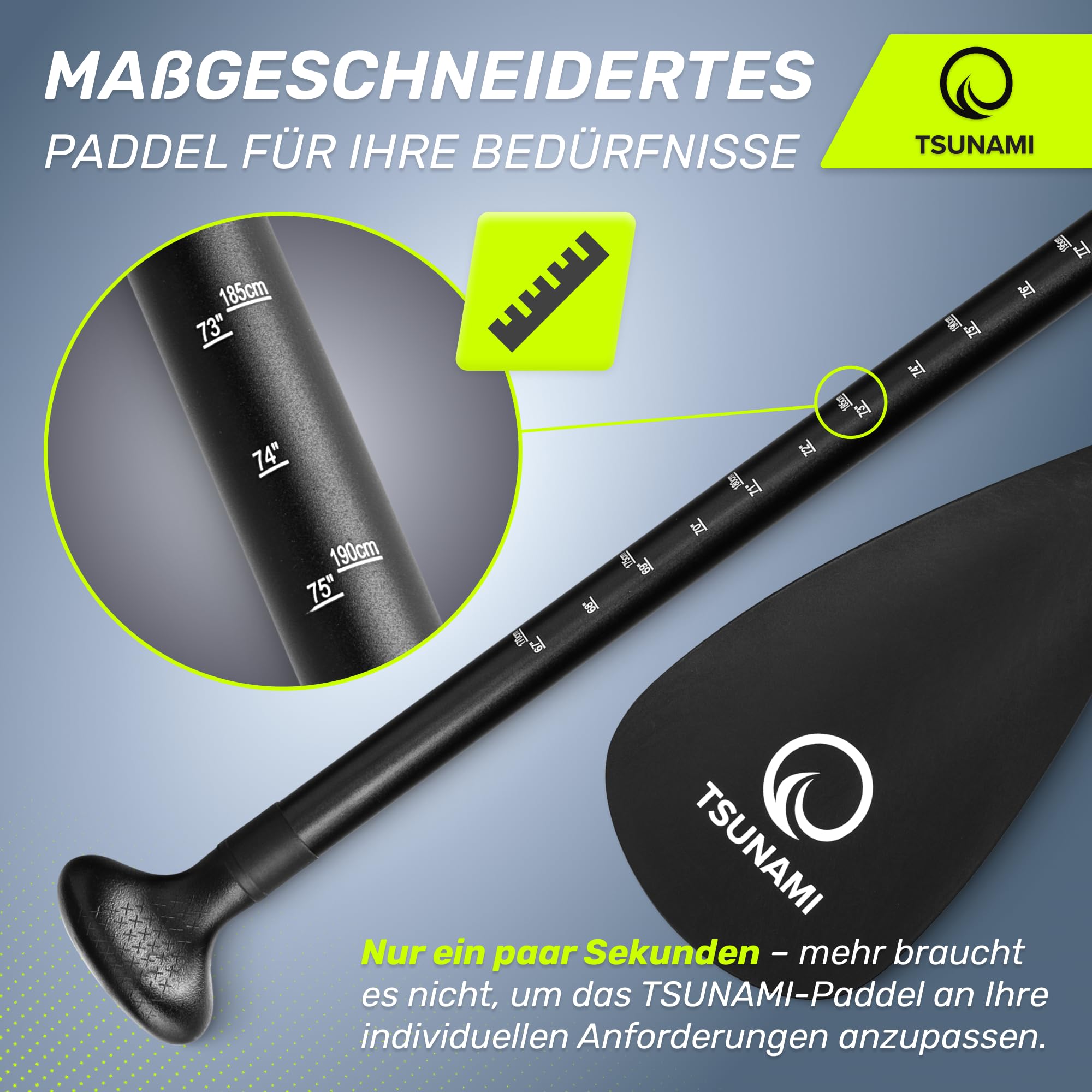 TSUNAMI Paddle 3-teilig für SUP Stand-Up Paddling Board, Stechpaddel, Verstellbar Teleskop 165cm-215cm, Kunststoff, Rutschfester Griff, für Kajak, Dingy Boote, Paddelboard, Schlauchboot SUP