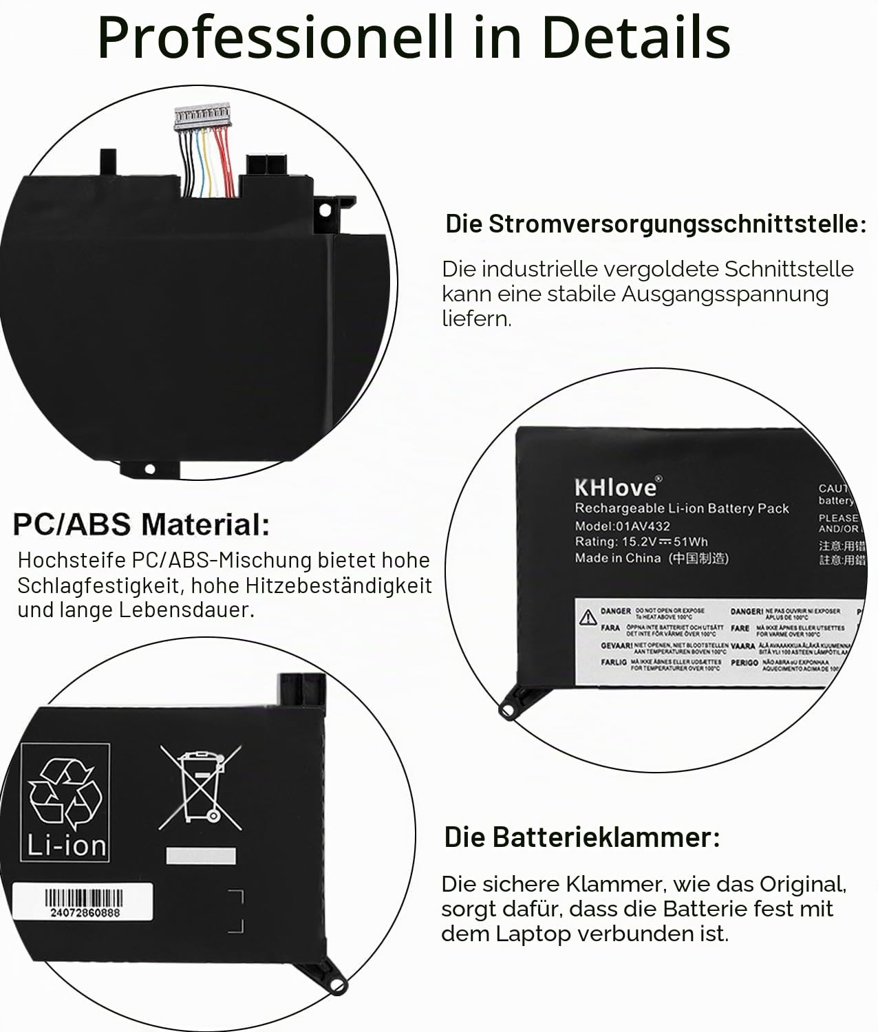 15.2V 51Wh 01AV432 Laptop Akku für Lenovo ThinkPad Yoga 260 00HW026 00HW027/370 X380 Series 01AV433 01AV434 SB10K97589 SB10K97590 SB10K97591 Battery
