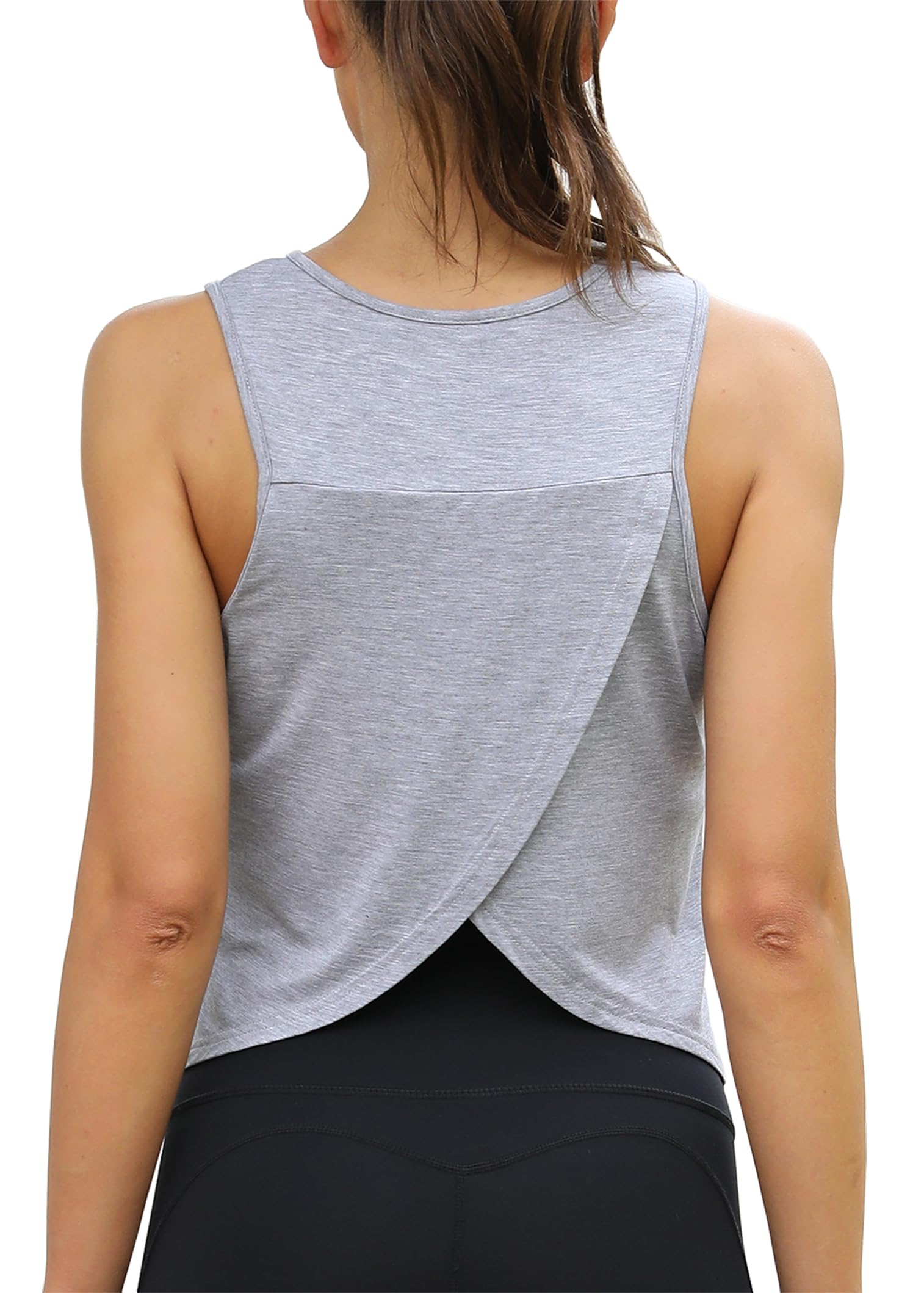 Mippo Workout Tops for Women Cropped Open Back Sleeveless Tank Tops Athletic Gym Yoga Shirts Loose Fit