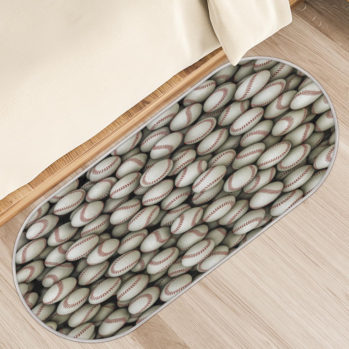 Tapis antidérapant pour couloir et cuisine motif boules baseball