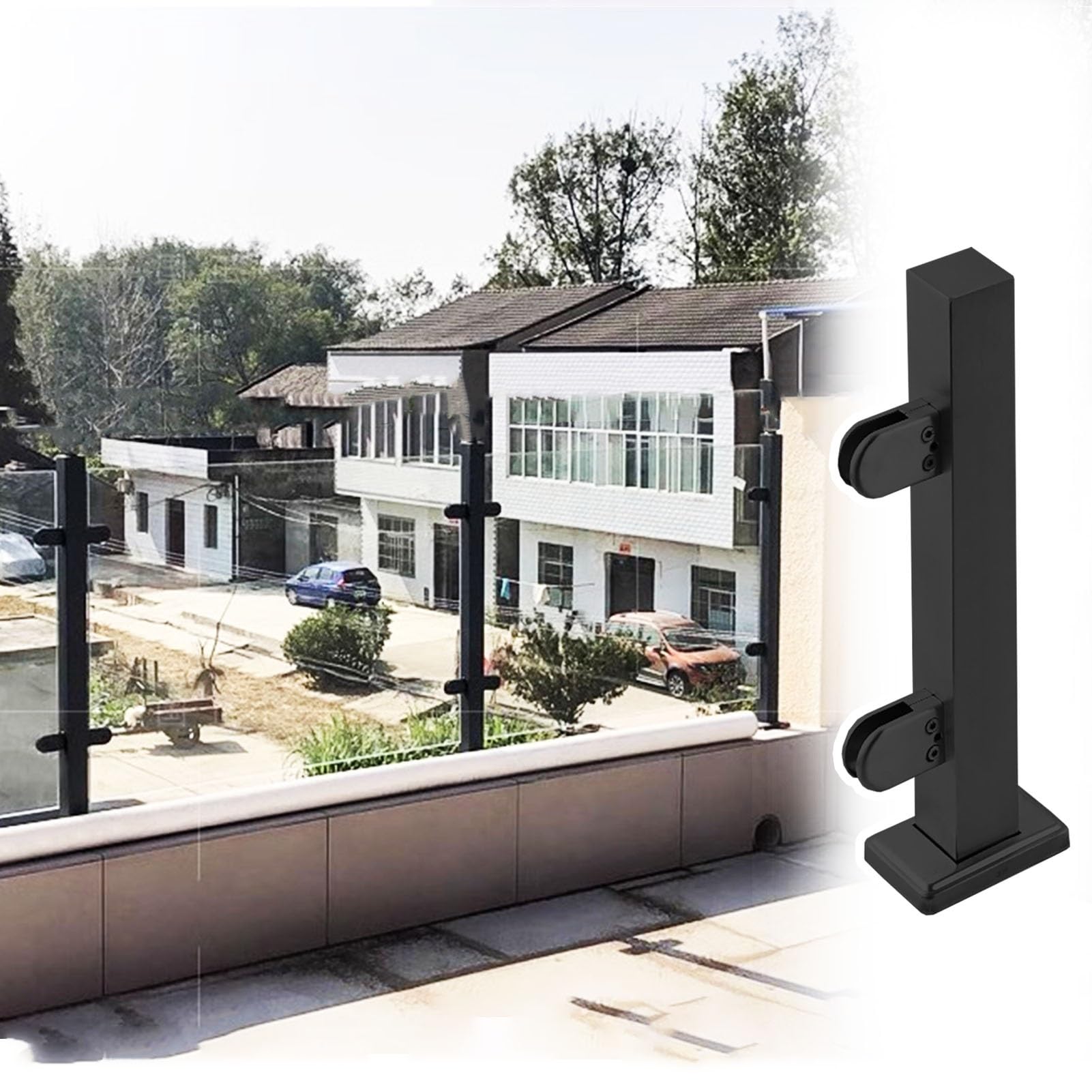 GJZNJYL Black Glass Railing Post Clamp - 24in, 36in, 47in Stainless Steel Balustrade Kit for Exterior Steps, Durable Glass Support Railing System (Height: 95cm/37.4")
