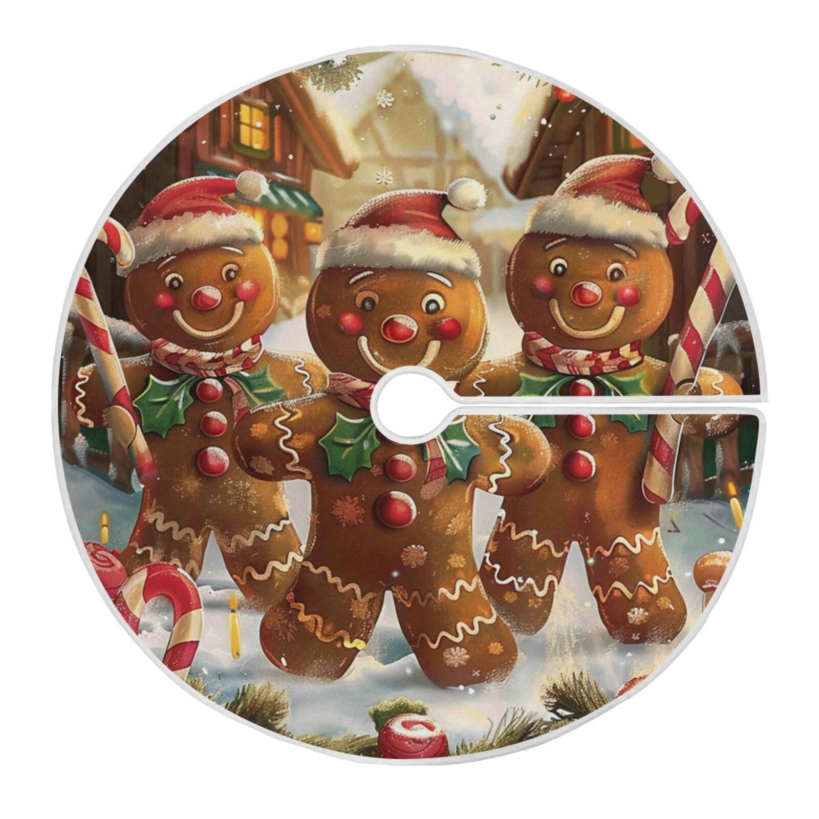 Dussdil Christmas Gingerbread Snow Christmas Tree Skirt 36 in Candy Xmas Tree Skirts Seasonal Round Tree Stand Mat Skirt for Holiday Celebration Party