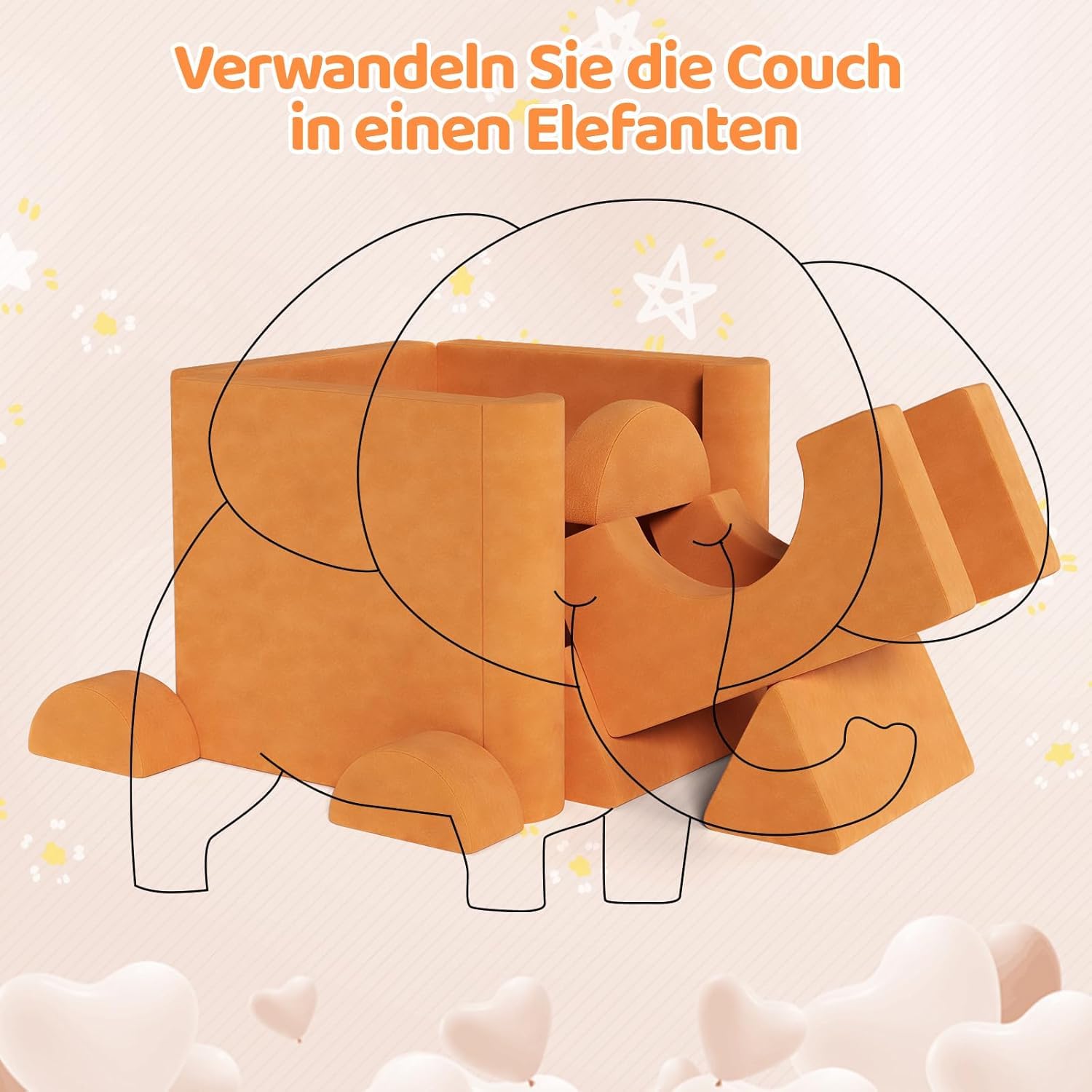 Spielsofa Kindersofa mit 15PCS Modul,Modulare Kinderspielcouch,Kindersofa aus Schaumstoff Bausteine,Spielsofa für Kinder & Kindersessel,Kuschelecke im Kinderzimmer,zum Spielen,Kreativsein,Schlafen