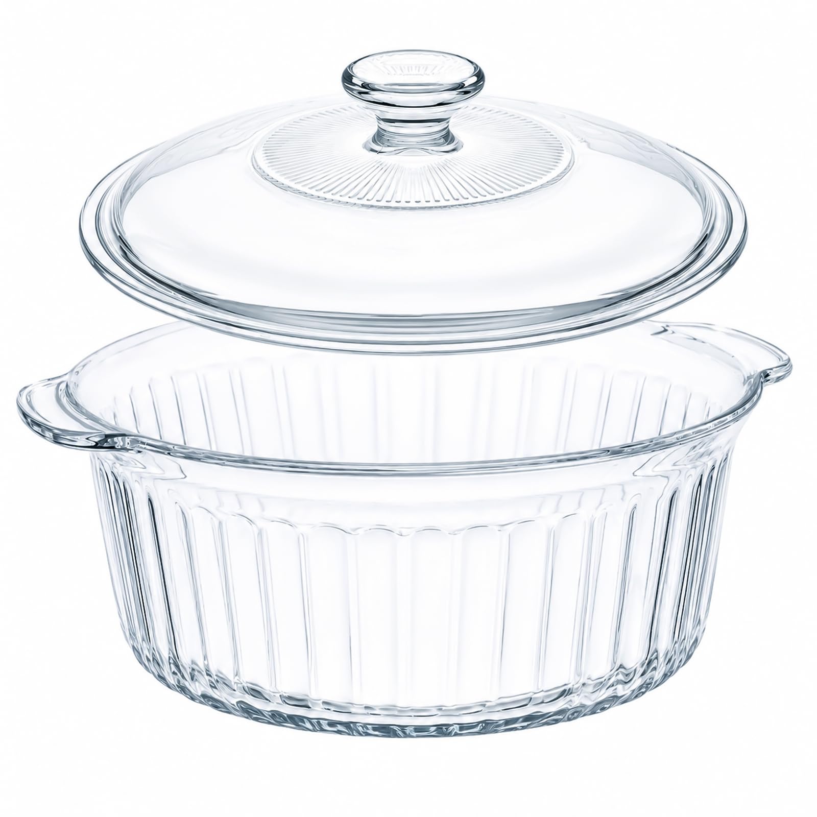 Casseruola in vetro da 2,5 l con coperchio, tonda, teglia trasparente con manici per cucinare, forno, forno a microonde