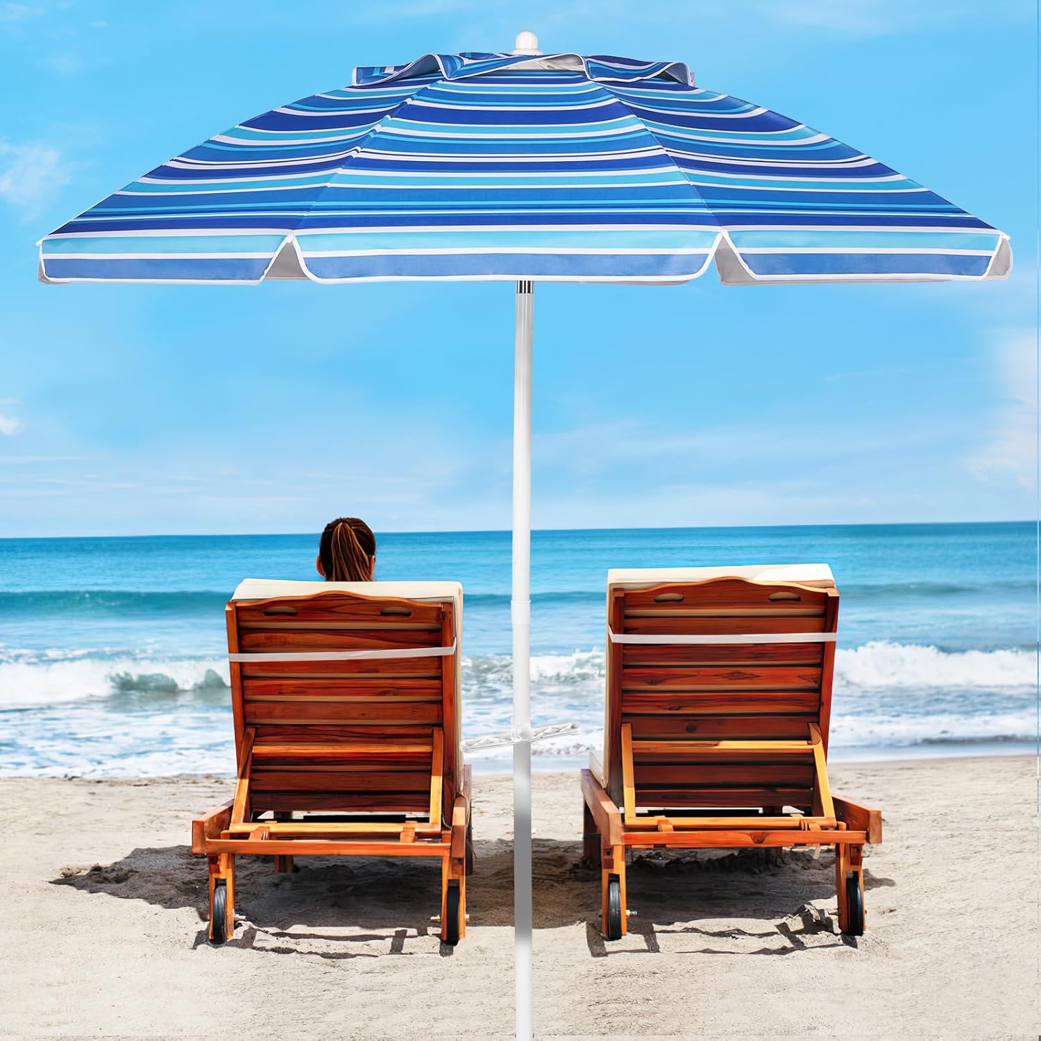 Aoxun 7ft Beach Umbrella with Tilt Pole and Sand Anchor