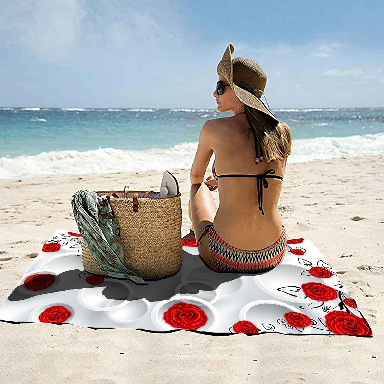 Telo Da Mare 3D Stampa Di Fiori Rossi Stampato Asciugamano Da Spiaggia 150x200cm Asciugamano Microfibra Grande Antisabbia Leggero Telo Mare Per Sport Piscina Viaggi In Famiglia Vacanze