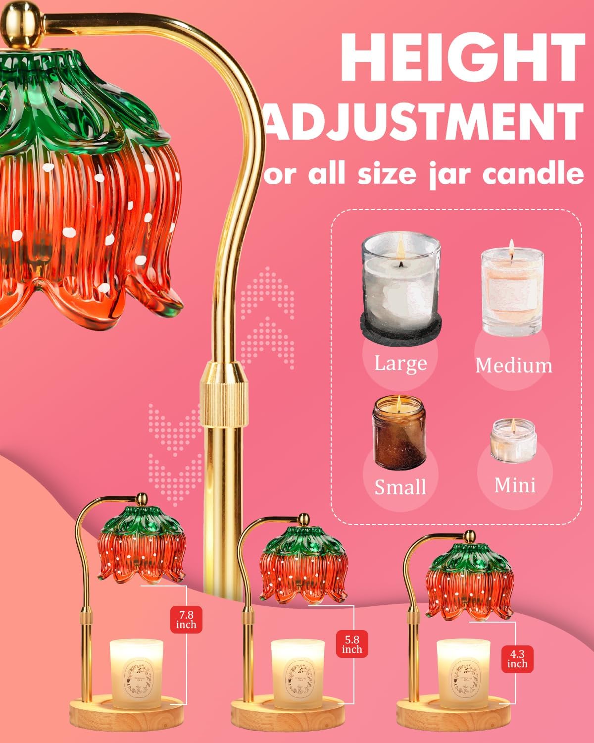 Funistree Flower Candle Warmer Lamp with Timer, Dimmable Candle Lamp Warmer, Christmas Birthday Gifts for Women Mom Her, Housewarming Home Decor, Lotus Wax Warmer for Yankee Candles - Strawb Flower image 3
