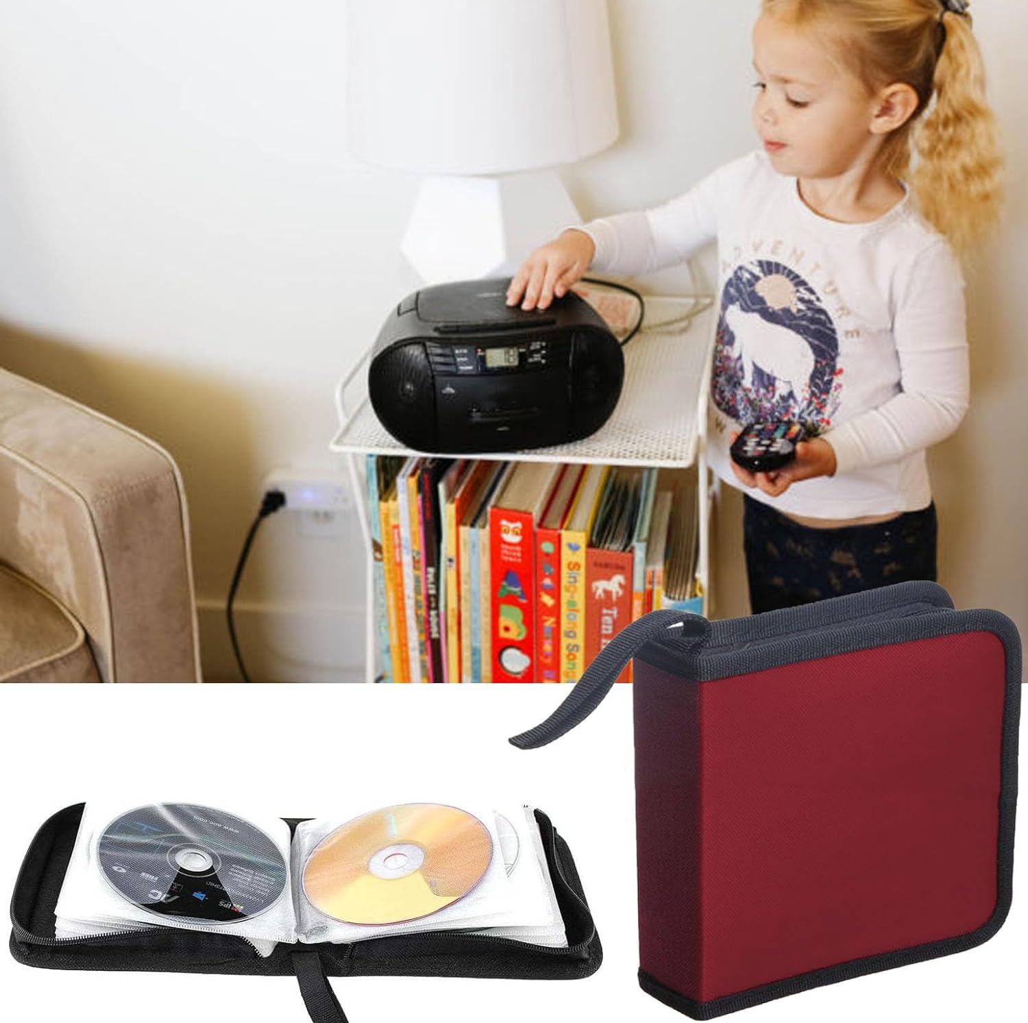 Sac de Rangement CD pour 40 Disques, DVD, Rouge Voiture Maison