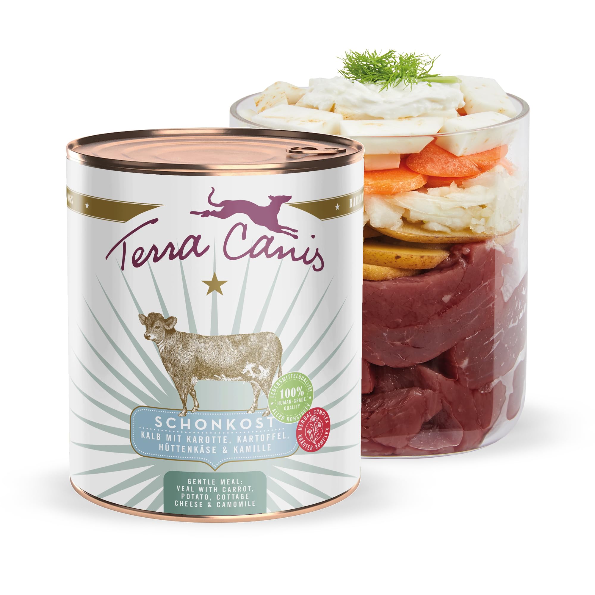 Terra Canis Kalb, Karotte & Fenchel - Magen-Darm-Schonkost, 800g I Premium Nahrungsergänzung in 100% Lebensmittelqualität Aller Rohstoffe I Allergenarm, Getreide - & glutenfrei