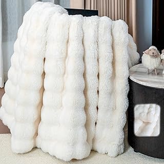 Luxury Double-Sided 3D Bubble Faux Fur Throw Blanket, Ultra Plush & Fluf...