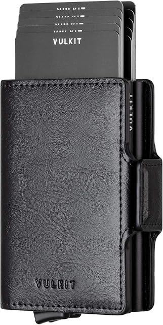 VULKIT Titulaire de la carte de crédit RFID Blocking cuir Automatique Pop Up Wallet Magnetic Wallet Double Case pour hommes et femmes Croix Noir
