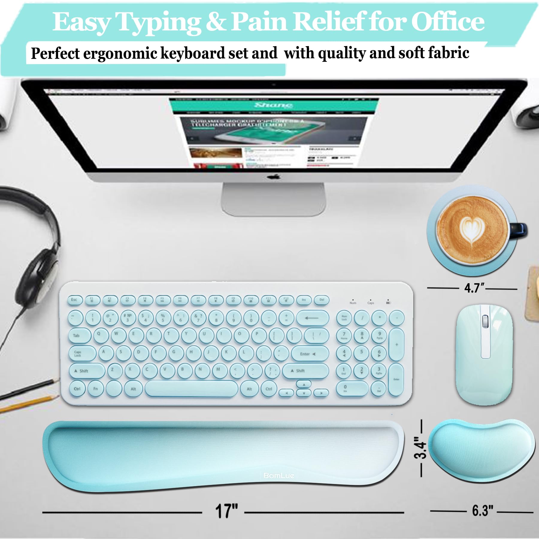 BamLue Verbessertes reinigbares Kunstleder-Tastatur-Handgelenkauflage, Gel-Maus-Handgelenkkissen-Set für einfaches Tippen und Schmerzlinderung für Laptop, ergonomisches Set für Tastatur, Grün