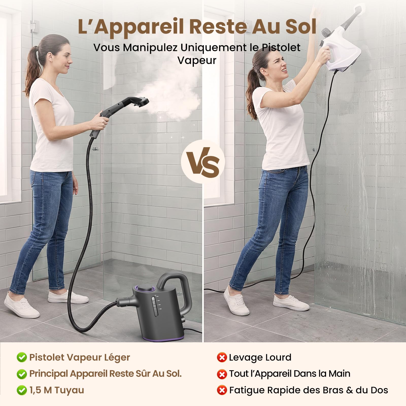 Nettoyeur Vapeur à Main 15 Sec Chauffage Rapide, 550 ml Réservoir