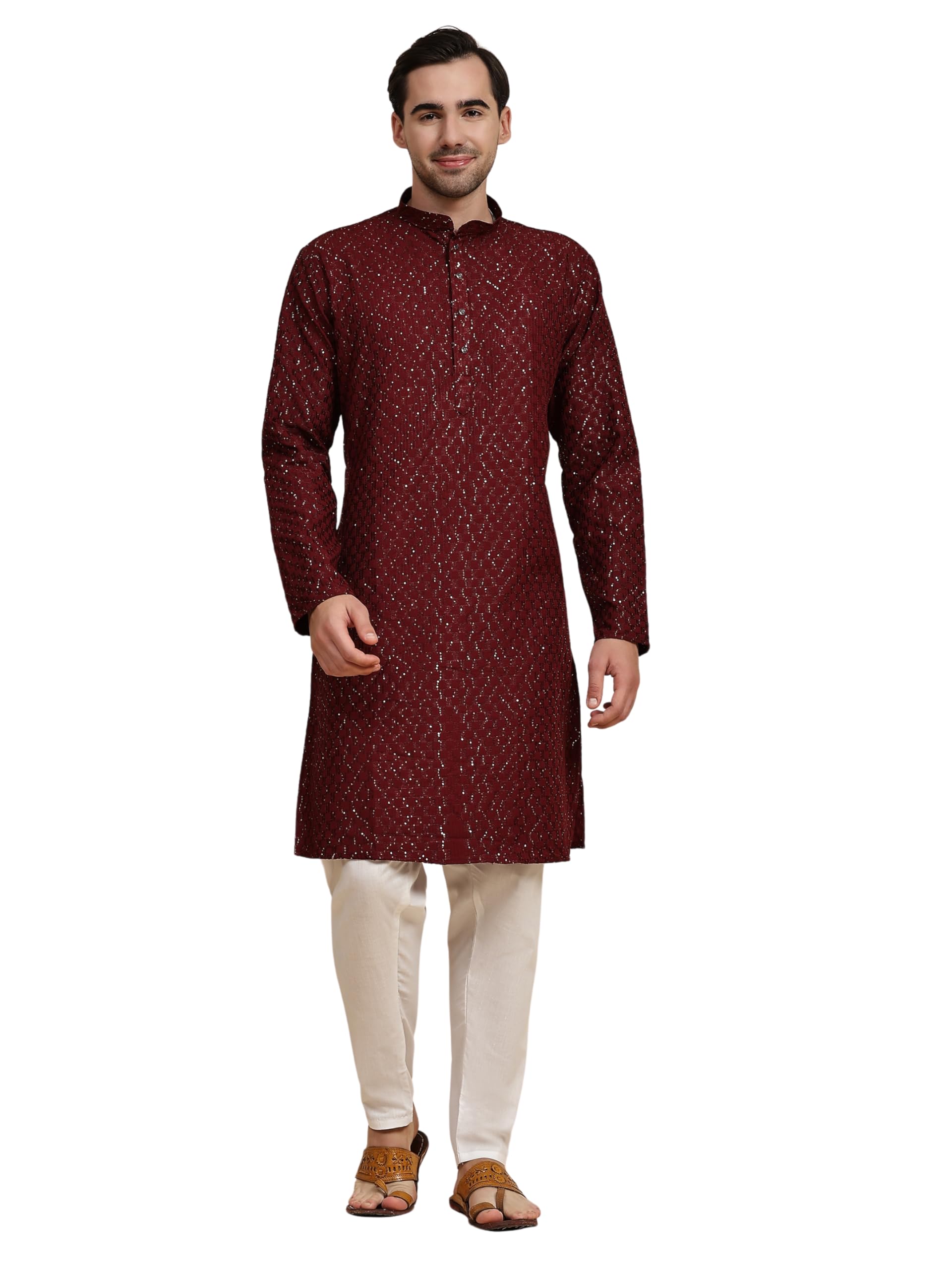 pro-ethic style developer Men's Cotton Kurta Pajama Traditional Outfit | Mandarin Collar | Floral Print (A-120)-picture-16