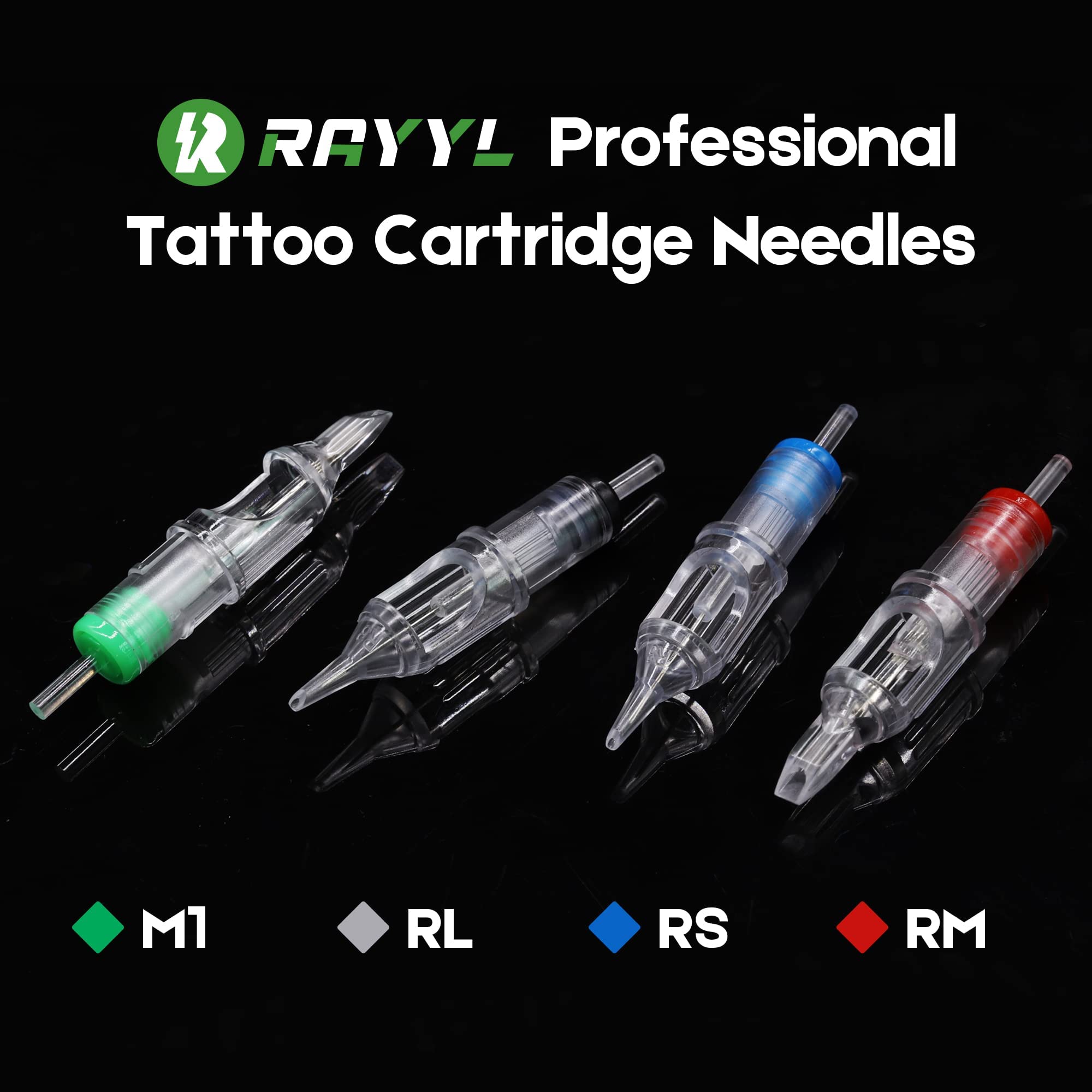 Rayyl Tattoo Cartridge Nadeln Mix, 40 Stück Tattoo Cartridges Nadeln Set 3RL 3RS 5RM 5M1 Mixed Cartridge Nadeln für Tattoo Cartridge Machine Pens