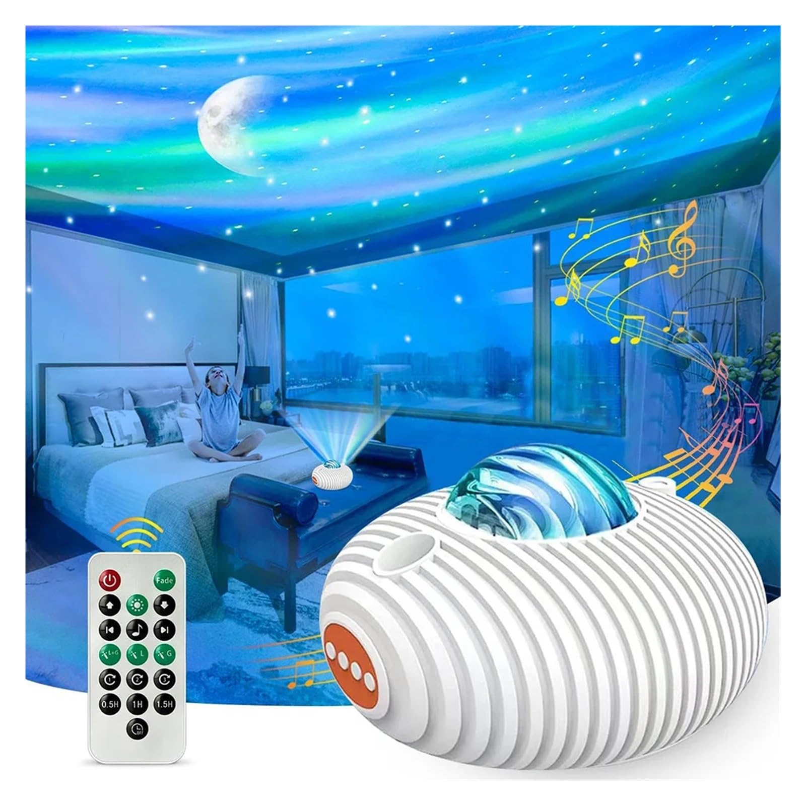 Proiettore LED Galaxy Night Light Con Bluetooth 5.0 Speaker Timer E Telecomando 14 Colori Di Stelle Musicali Integrato Crea Un'Atmosfera