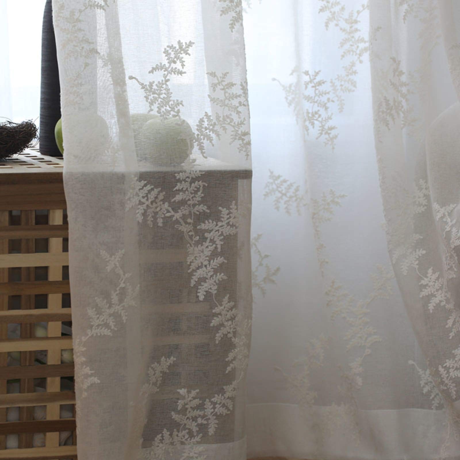 retro/tiul/zasłona, do salonu, balkon/półprzezroczyste zasłony/zasłony, bawełna len/delikatne/haft/zasłony, haczyki u góry, białe, 300 x 270 cm 1 szt