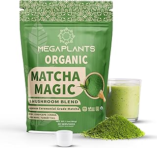 Mushrooms Matcha Magic - USDA Organic Ceremonial Grade Japanese Matcha (30 Serving)- with Reishi, Lion’s Mane, Chaga, Cordyceps & Turkey Tail – Superfood for Focus & Energy.