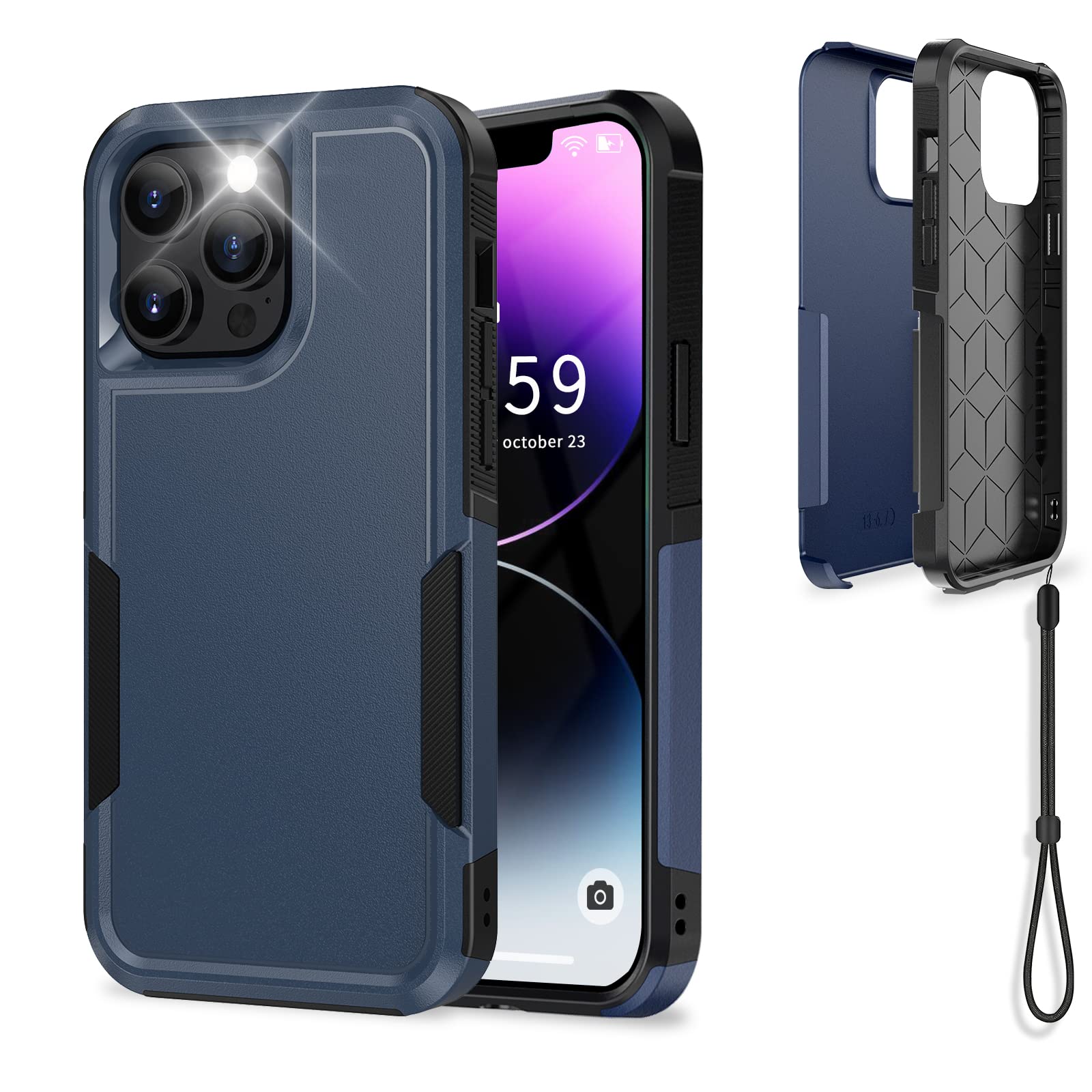 UNITEDTIMECompatible with iPhone 14 Pro Case Drop Protection Rugged Shockproof/Dust Proof Military Protective Tough Phone Cover for Apple iPhone 14 Pro (Navy Blue)