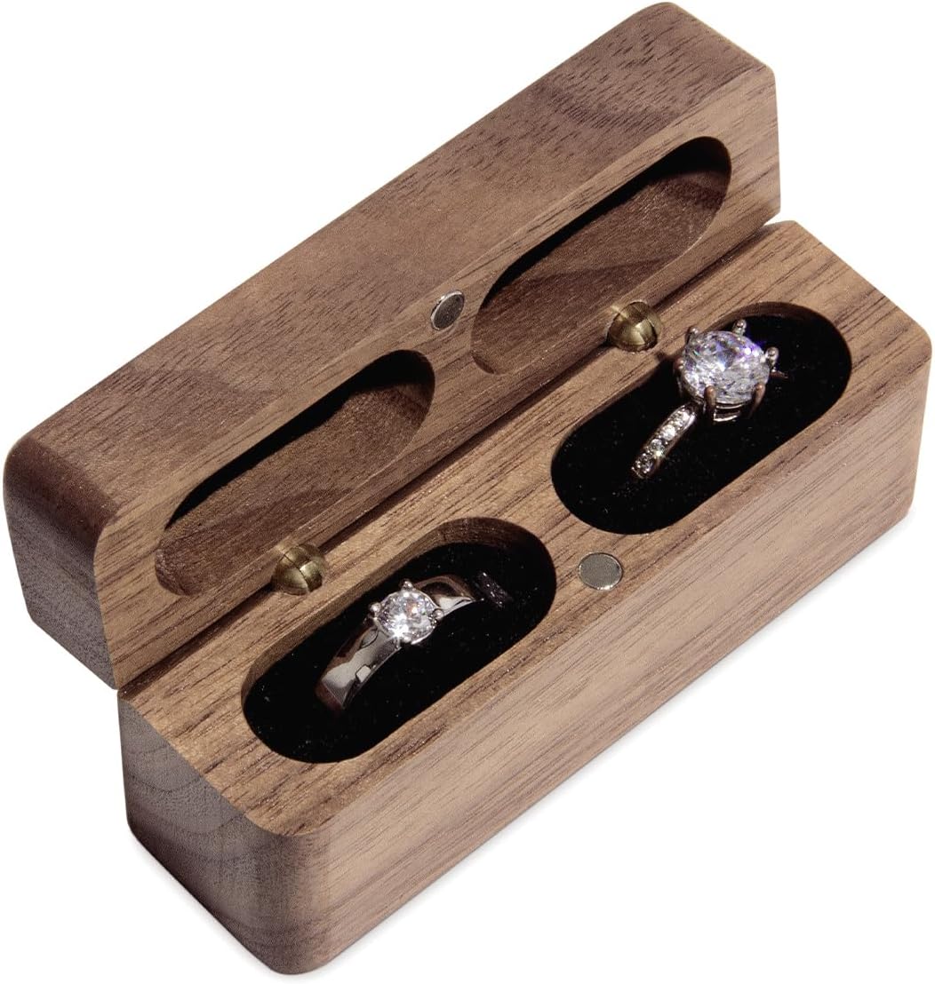 Wedding Ring Bearer Box Slim Proposal Double Hole Wood Ring Case image 3