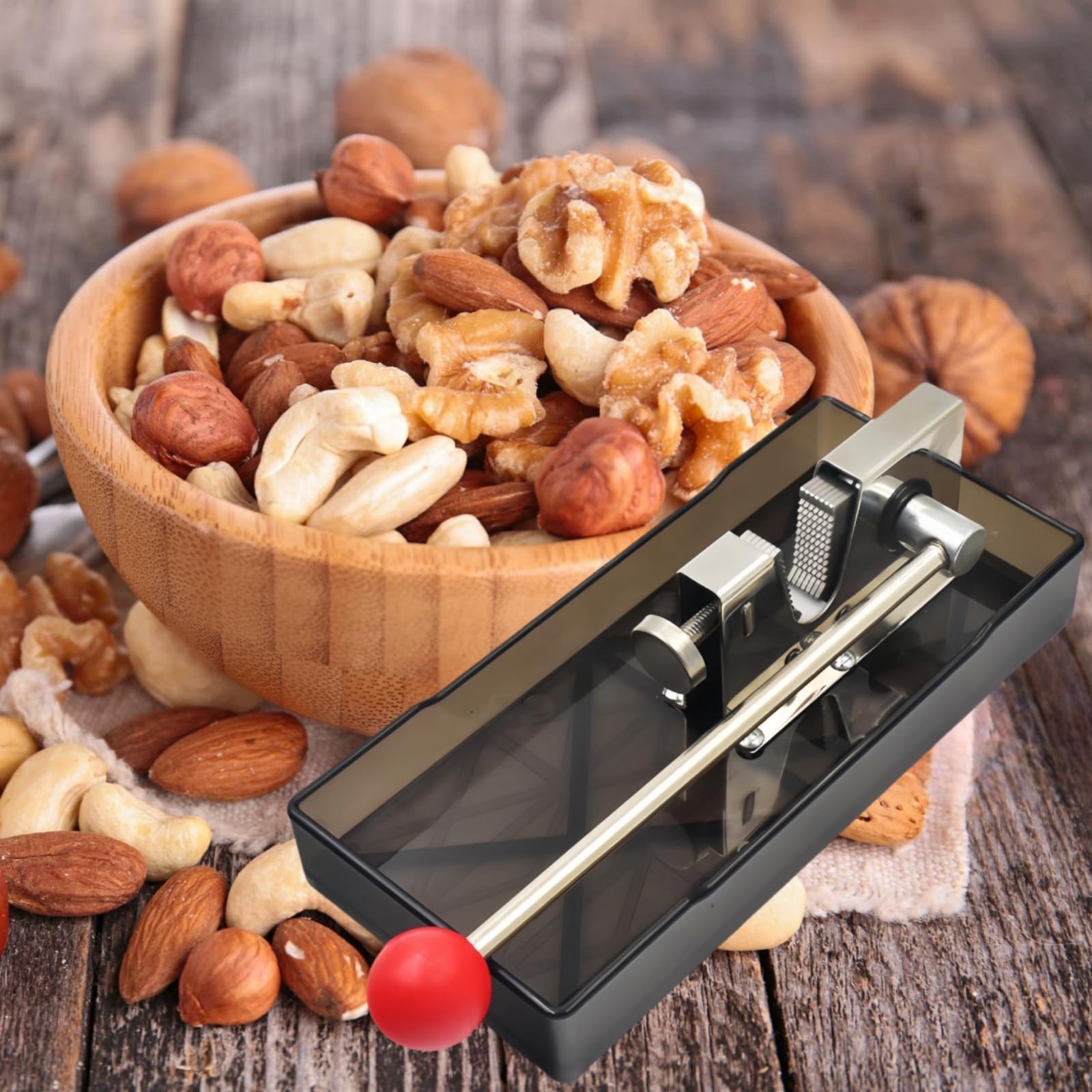 Casse-noix pour toutes les noix avec 3 piques en acier inoxydable robuste pour noix noires, noix de pécan, macadamia, mâchoires réglables manuelles (argenté)