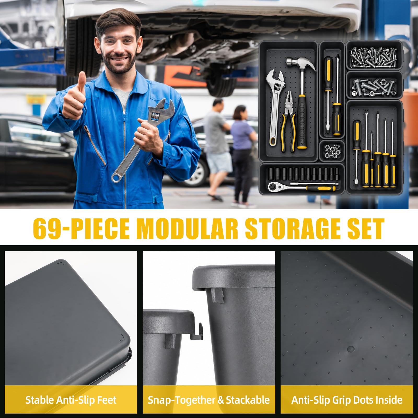 Organisateur de Rangement Tiroir Visserie Atelier 69 Pièces | Rangement des Outils, Drawer Organizer pour Bureau, Salle de Bain, Coiffeuse de Maquillage, Atelier Garage