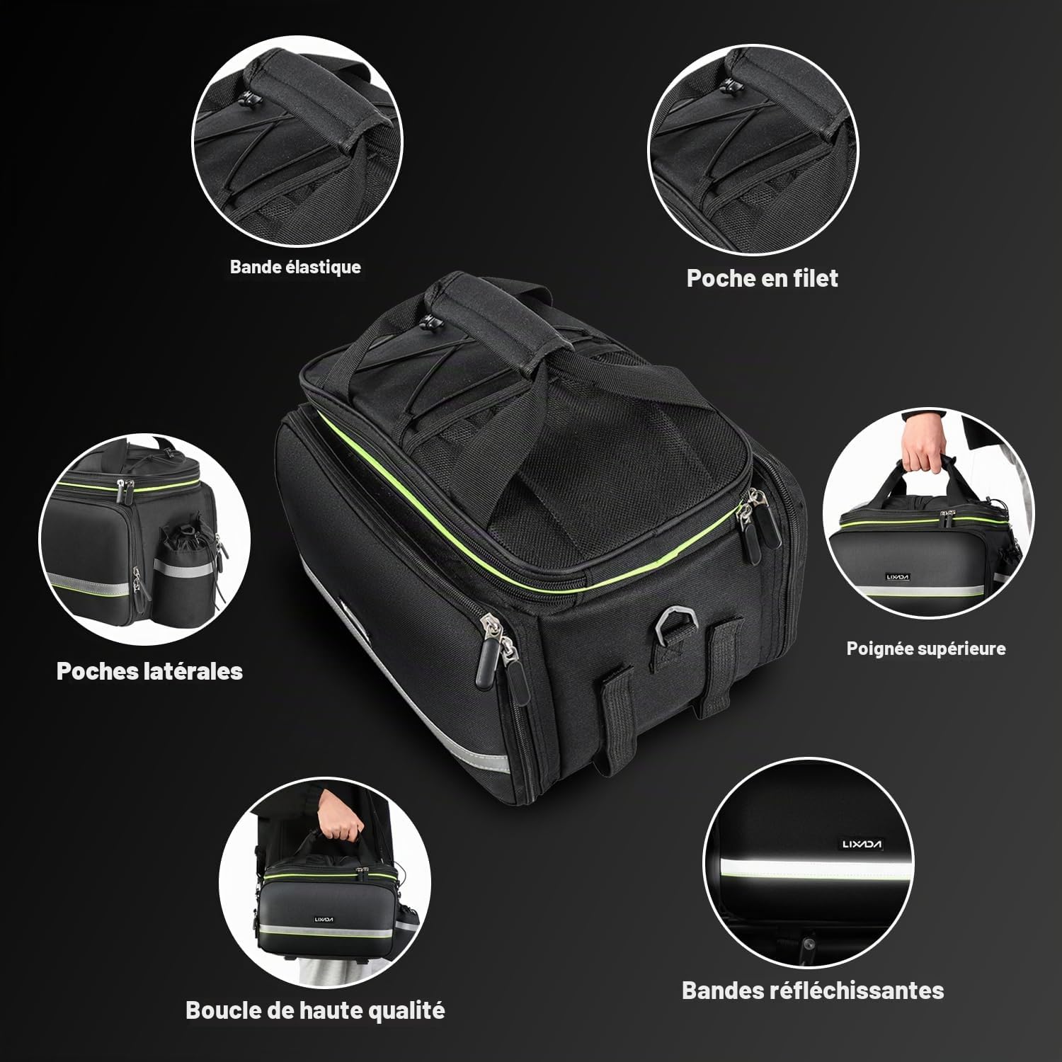 LIXADA 20-35L Sacoche Porte-Vélos Arrière Impermeable Vélo Coffre Sac Voyage Porte-Bagages Selle Siège Sacoches Sac 380 * 260 * 240mm Résistant à l'usure Solide