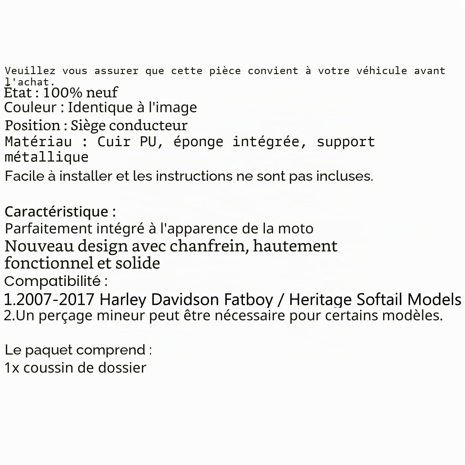 Topteng Pilote Rider DOSSERET pour Har-Ley Fat-Boy FLSTF Herit-âge Sof-Queue 2007-2017