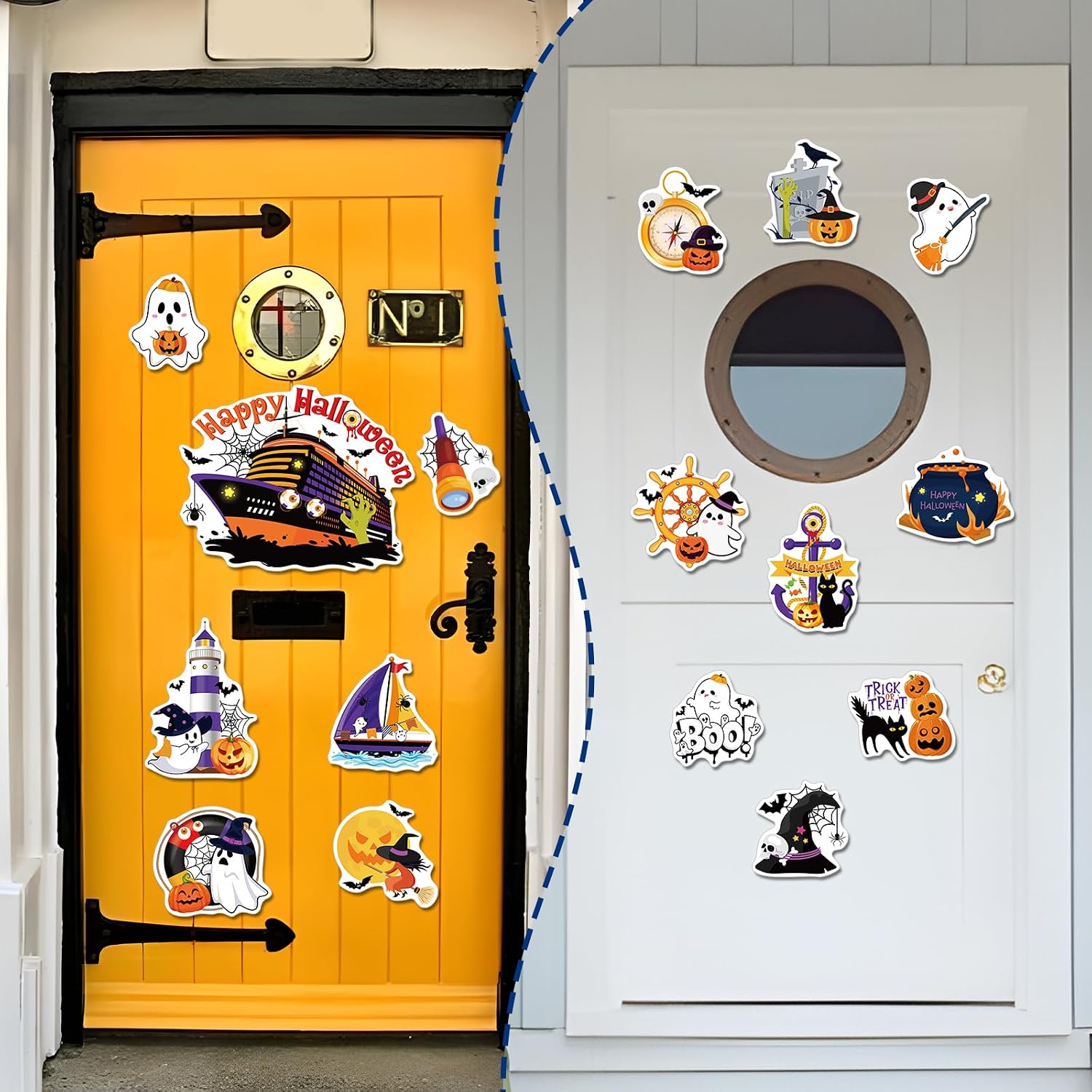 Halloween Cruise Door Decorations Magnetic - Cosmisun 16 Pcs Happy Halloween Cruise Door Magnet Ghost Pumpkin Witch Bats Cruise Ship Door Decorations Holiday Magnet Stickers for Carnival Cabin Fridge image 4