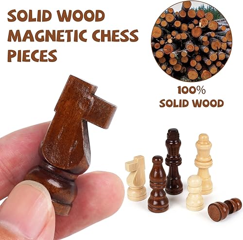 Miniatura 4 de Juego de ajedrez magnético de viaje de 12 pulgadas, tablero de ajedrez magnético de madera, 2 tableros de ajedrez plegables extra Queen para