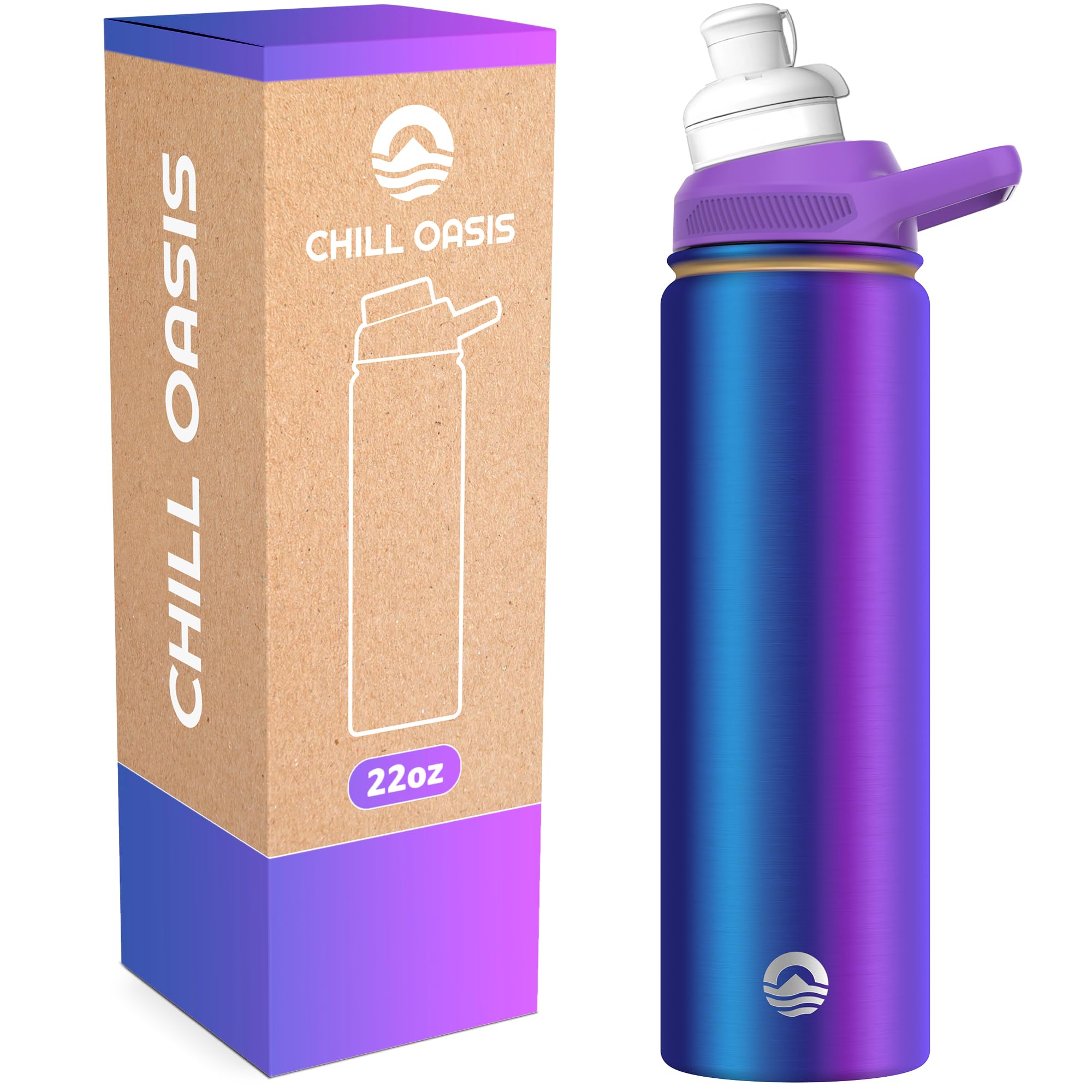 Chill OasisWater Bottle | Compatible With Popular Flavor Cartridges | BPA Free, Leak Proof, Double-Walled Vacuum Insulated Stainless Steel, and Dishwasher Safe | Cold for 24 Hours (Aura, 22oz)