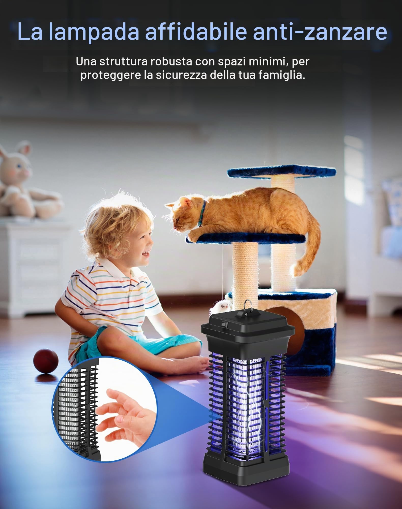 Lampada Antizanzare Elettrica, 6W Elettrica Ammazza-zanzare Portata Effettiva 30m², Ammazza-insetti Elettrico con Interruttore e Cavo da 1,2m, Uccide Efficacemente gli Insetti Volanti per Uso Interno