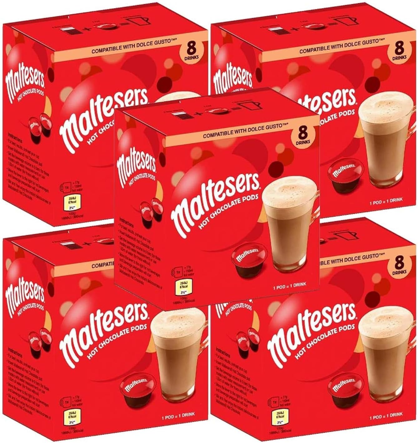 Maltesers Hot Chocolate Dolce Gusto Compatible Pods Value Bulk Box 5 x 136 g Amazon.co.uk