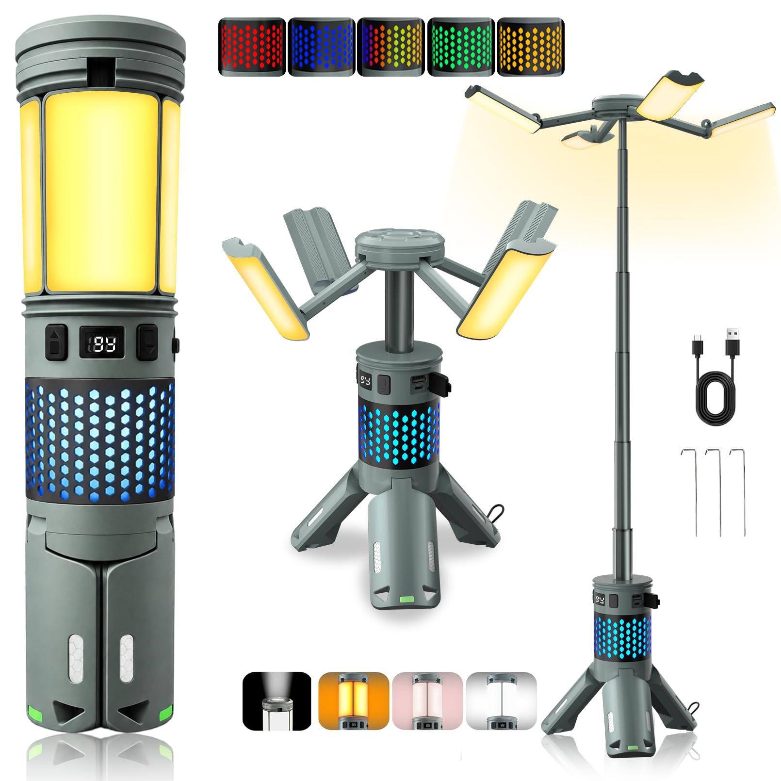 LEDランタン キャンプランタン 伸縮式キャンプライト折りたたみ 8000ルーメン高輝度 360°照明 IPX5防水 懐中電灯