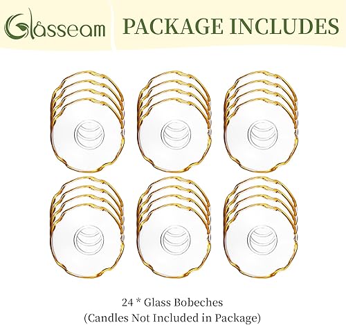 Miniatura 9 de Glasseam Protectores de goteo de velas de cristal, juego de 24 bobeches de borde dorado para portavelas, colectores de cera decorativos para velas,