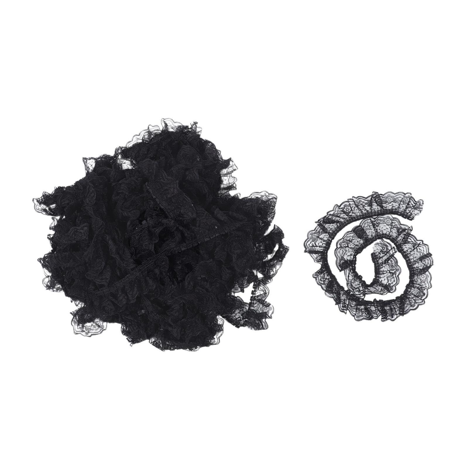 Healvian Ribete de Encaje Plisado Negro de Poliéster de 6 Cm para Coser Volantes, Adecuado para Tela de Encaje de Boda y Uso Diario Costura sin Costuras