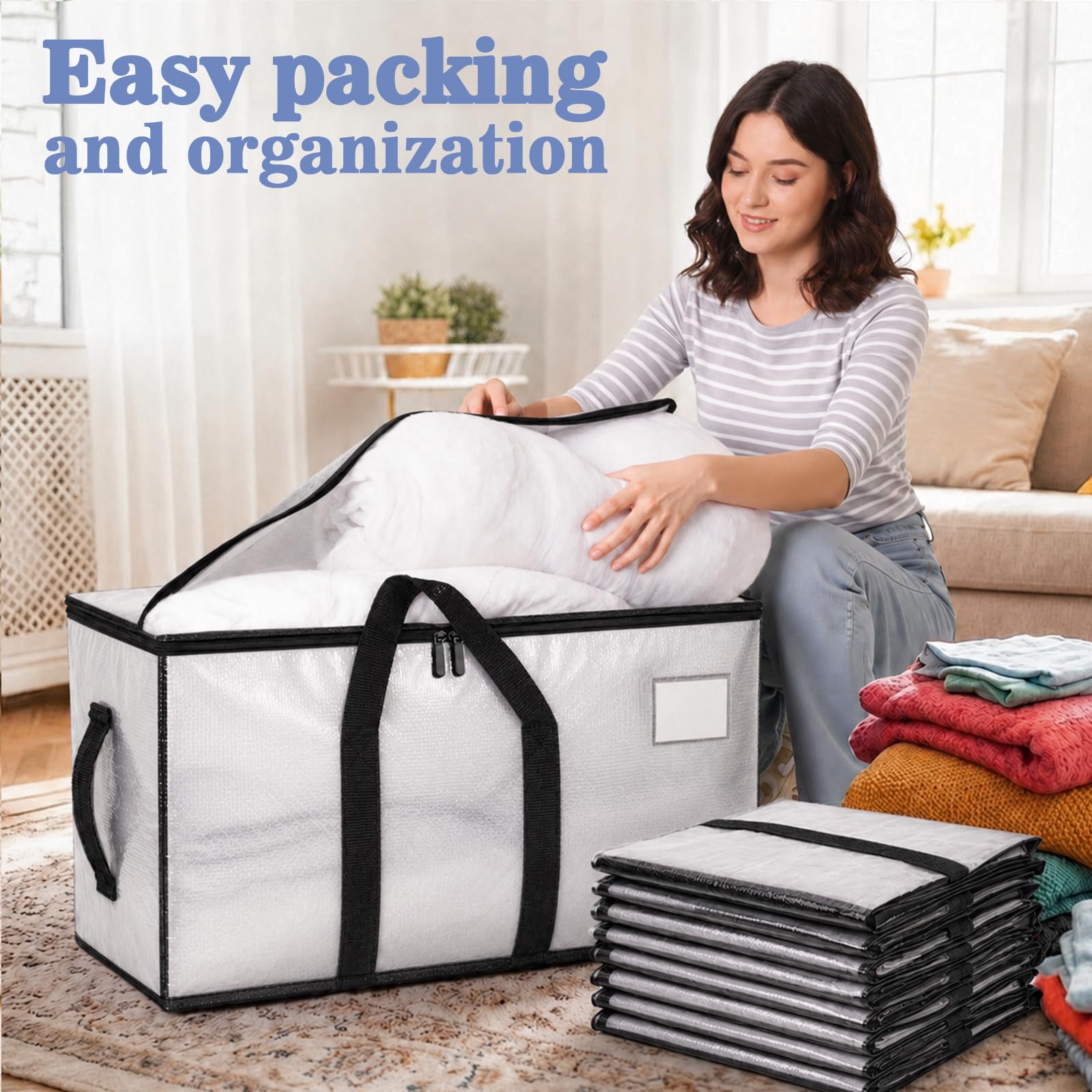 Songrey Extra Large Heavy Duty Moving Bags, 12 Pack, Clear view 5