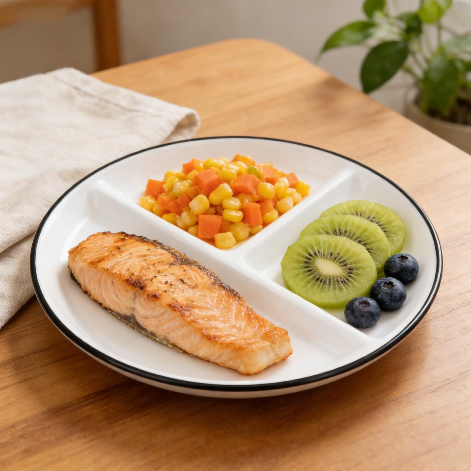 MSYU Lot de 2 assiettes divisées pour adultes, assiettes de contrôle des portions en céramique séparées avec séparateurs, assiettes rondes à 3 compartiments, réutilisables, passent au lave-vaisselle