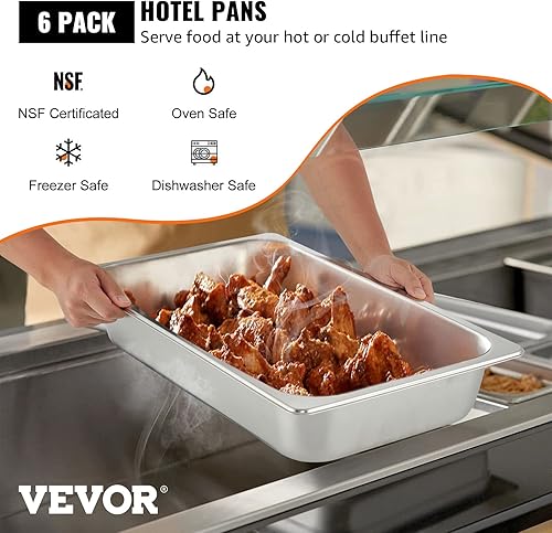 Miniatura 2 de Vevor - Sartenes de hotel de tamaño completo de 4 pulgadas de profundidad, bandeja de vapor para mesa de vapor, paquete de 6, calibre 220.031 in de