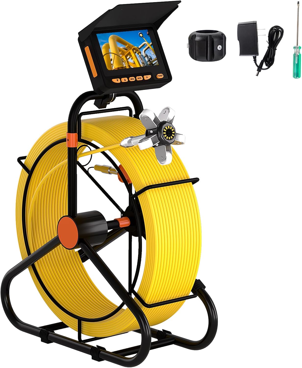 Sewer Camera Snake 150ft,8500mAh 16GB JQKJCAM Pipe Drain Bore Scope Camera with 12 Light 4.3'' Screen Distance Counter,Waterproof 23MM/0.9'' Plumbing Sewer Inspection Cameras for Drain Pipe (50M)