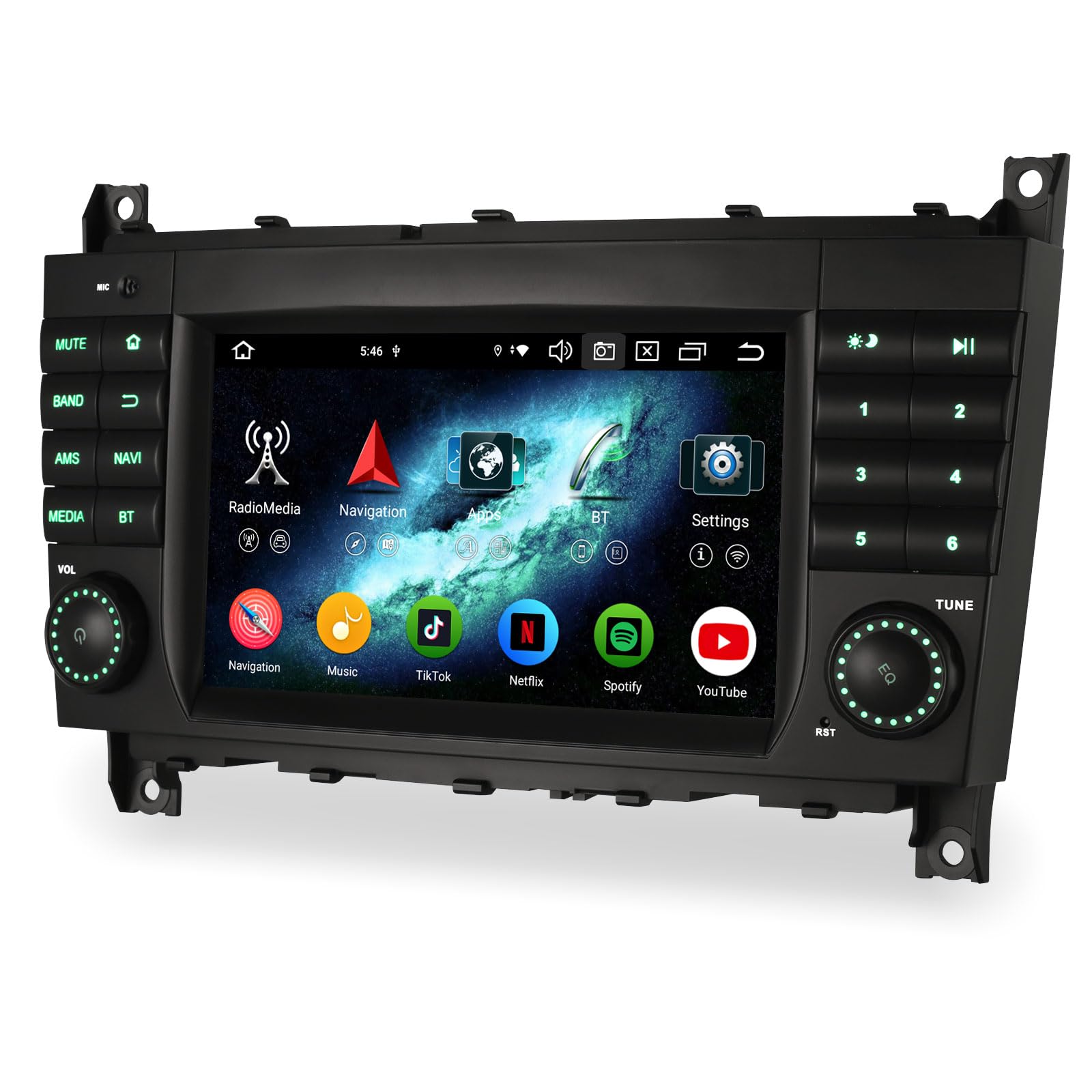 Erisin 8 núcleos 4GB+64GB Android 14 Radio Coche GPS Navegador para Mercedes Clase C/CLC/G W203 W463 7 Pulgadas IPS Pantalla Táctil Soporte CarPlay Android Auto Bluetooth DSP WiFi Dab+ FM OBD2 TDT