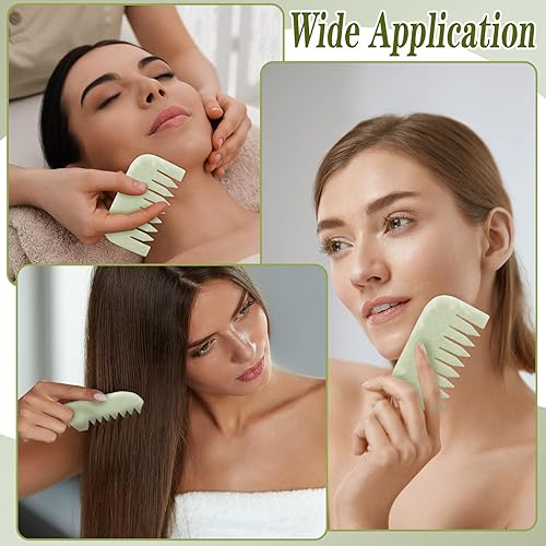Miniatura 3 de Geiserailie Peines de jade para masaje, peine para el cabello, guasha, raspado del cuero cabelludo, herramienta de masaje facial, herramientas