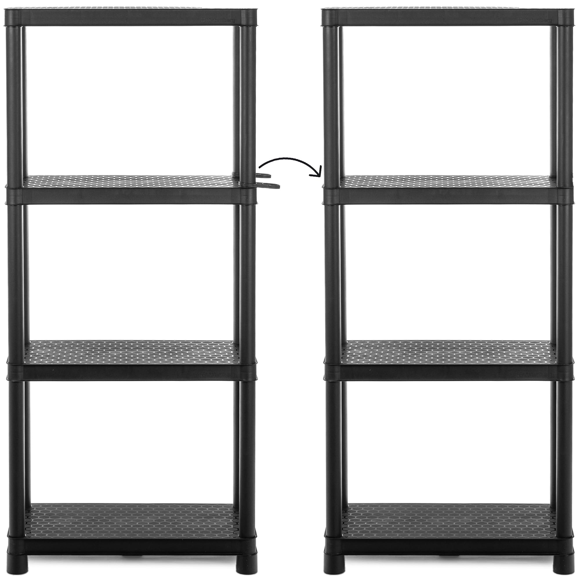 KADAX Estantería de plástico para cargas pesadas, 132 x 58 x 28 cm, estantería de plástico con 4 estantes, para taller, trastero, garaje